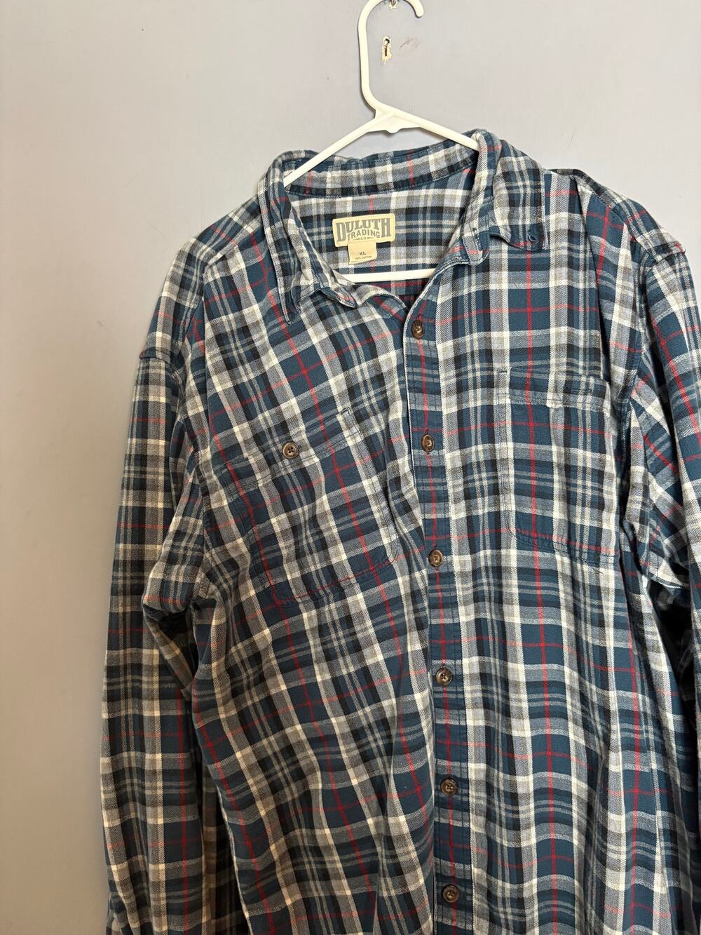 Duluth Trading Co Mens Blue Plaid Flannel Shirt XL 100% Cotton